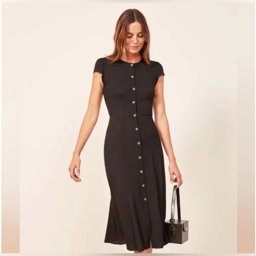 Reformation Fauna Elegant Black Midi Dress